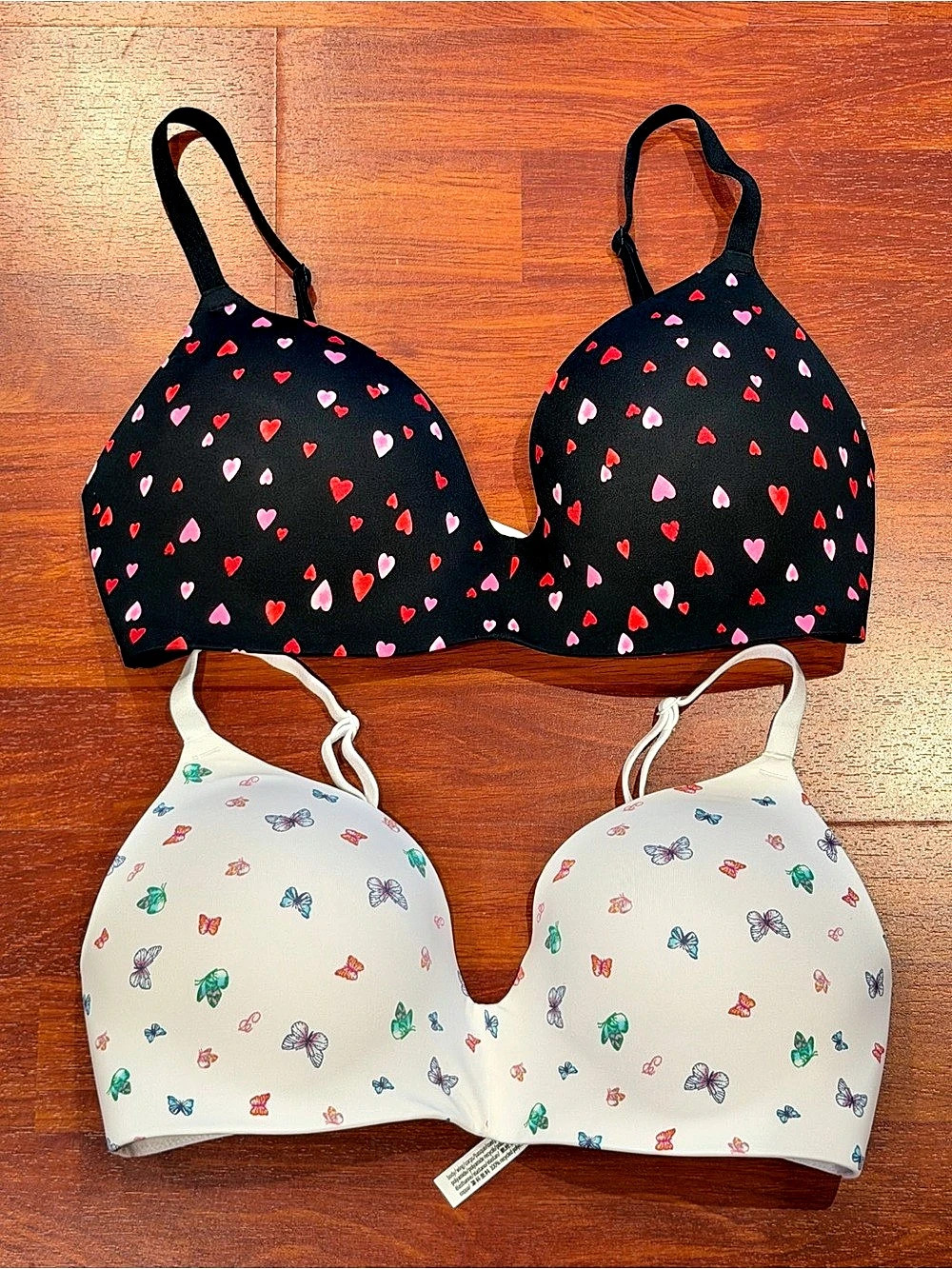 VS PINK Heart Print Bra Set Black & White